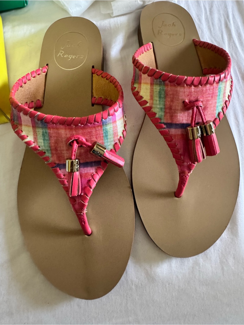 Jack Rogers Pink Plaid Tassel Madras Alana Sandals